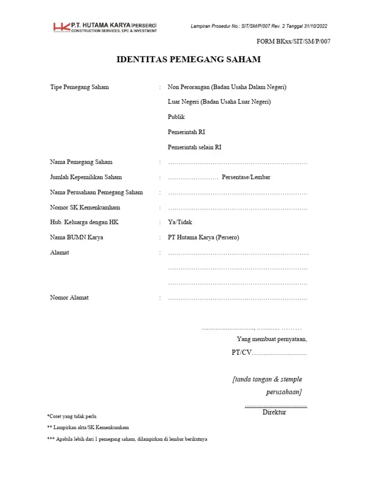 Daftar HSC BEI Tanpa Identitas Pemegang Saham